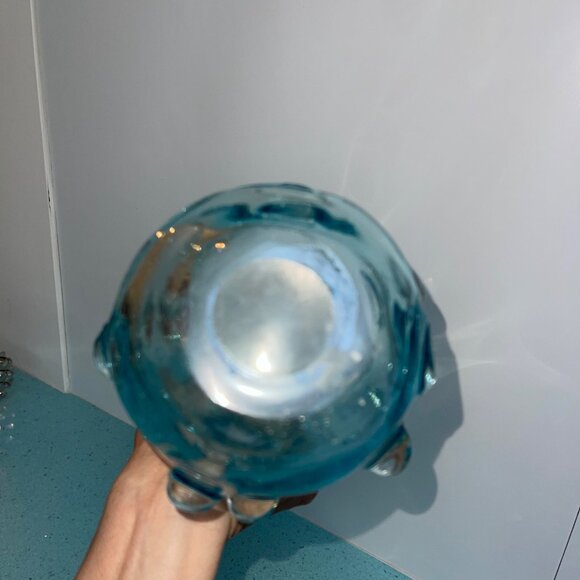 L E Smith Vintage MCM Hobnail Stretch Peacock Blue Art Glass Vase Decor - Picture 7 of 8